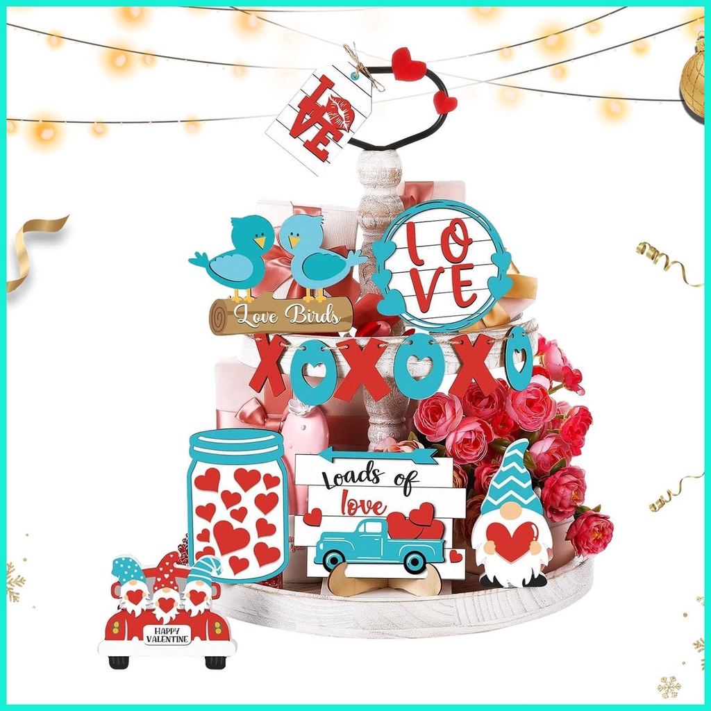 Conjunto De Bandeja De Natal Tiered Tray Decor 9 PCS Happy Valentine Cute Funny Vivid Mesa Vívida Dia Dos Namorados tongth
