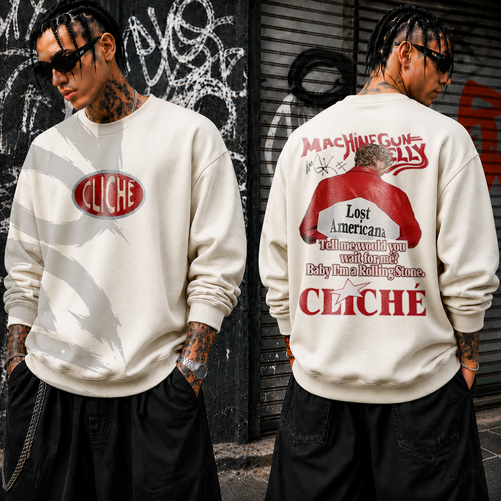 Blusa de Frio Moletom Machine Gun Kelly MGK Gola Careca Rock Punk Preto Unissex Manga Longa Algodão Inverno Presente
