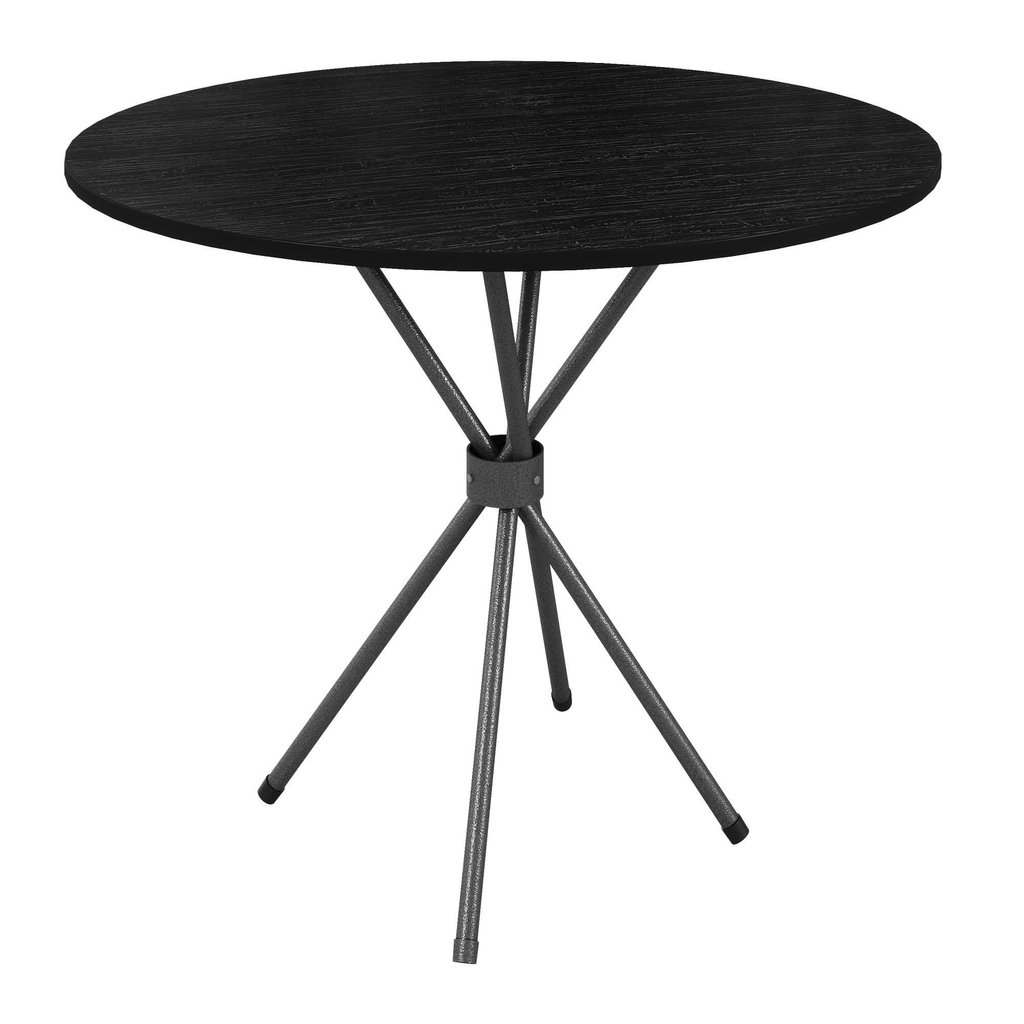 Mesa de Jantar Redonda 4 Lugares Ardósia 70cm Kelly Preto/Ardósia Indiana/Prata