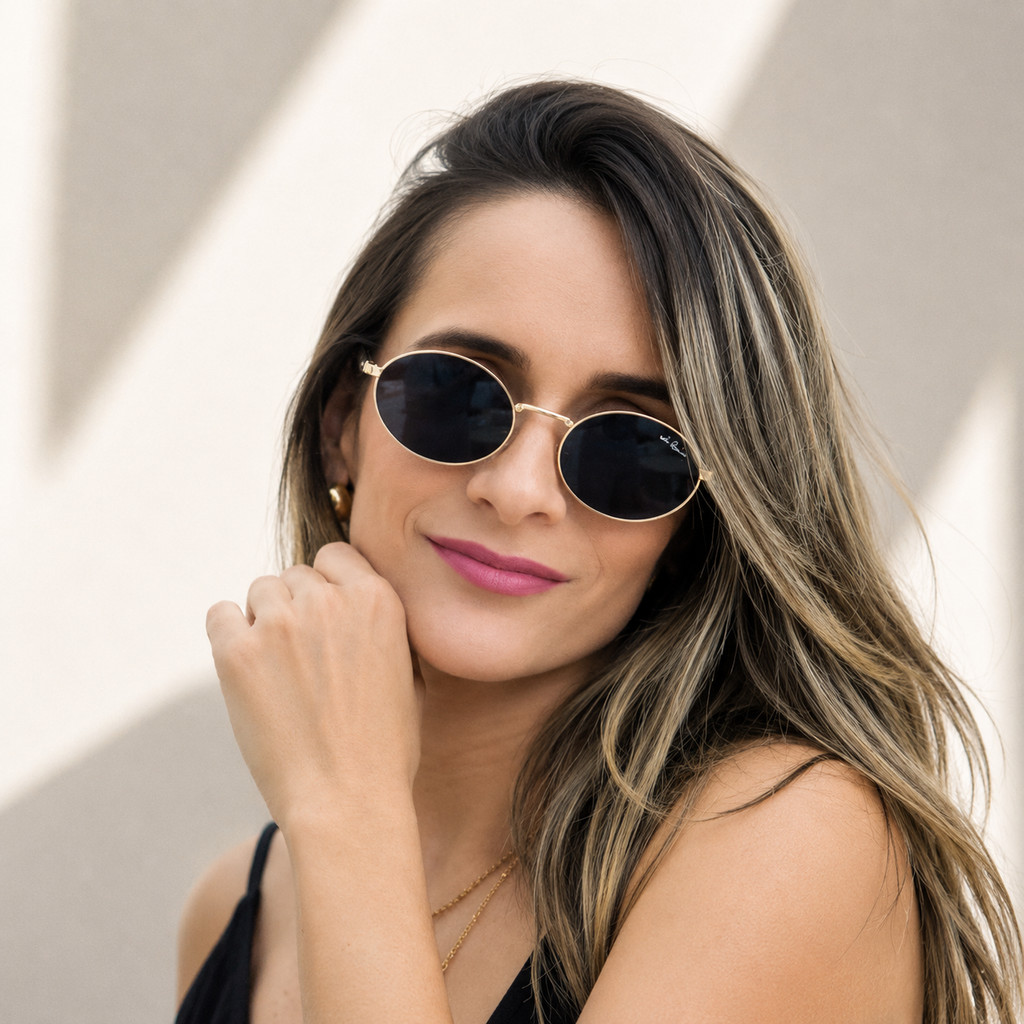 ÓCULOS DE SOL KELLY PRETO COM DOURADO REDONDO RETRÔ UNISSEX JO RAM