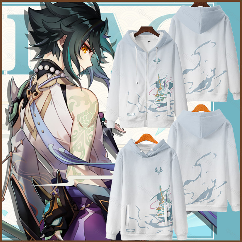 QL1 Genshin Impacto Jaqueta Manga Longa Zip-up Topos Com Capuz Casaco Casual Anime Xiao Cosplay Outerwear 3D Impresso