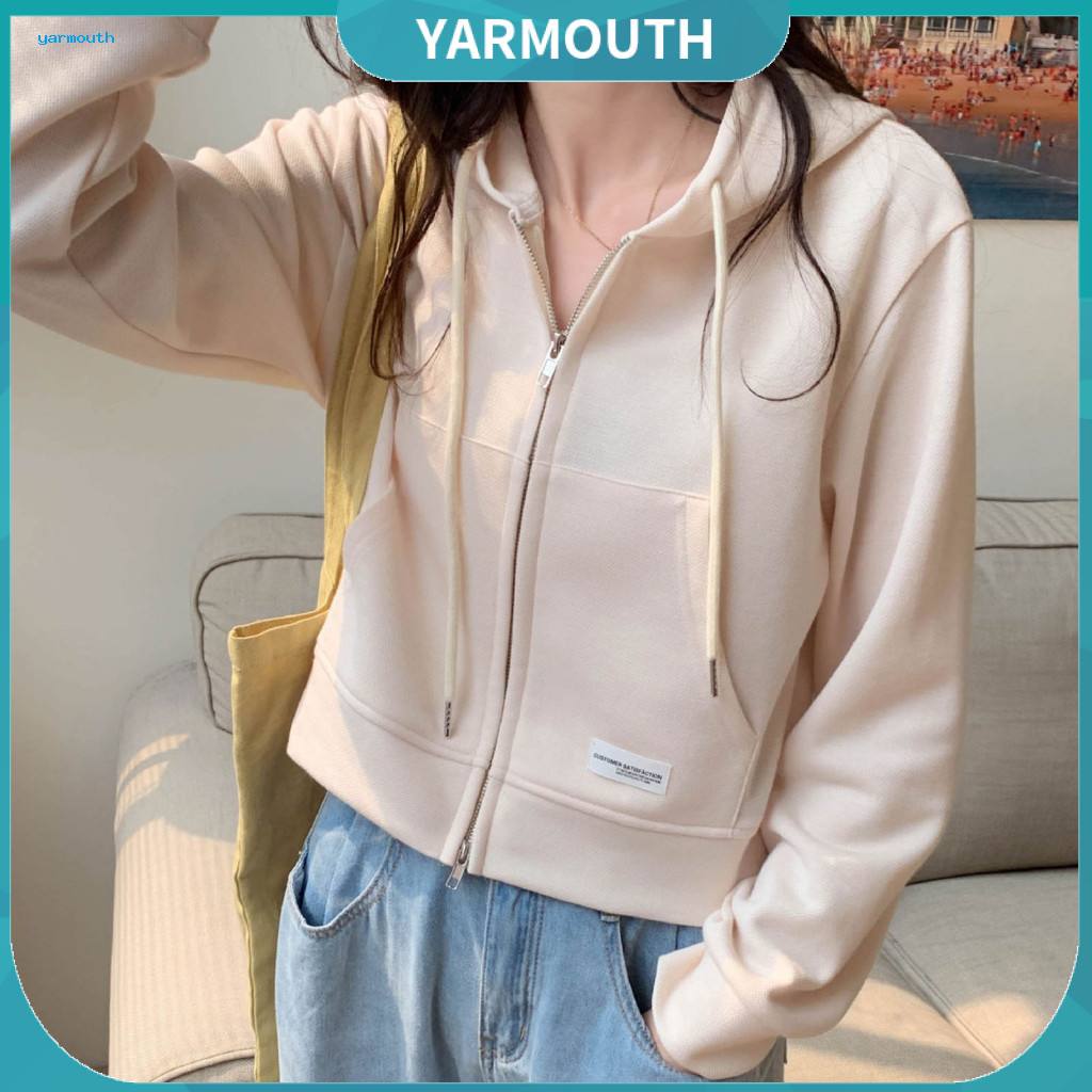 Women Zip-up Jacket Spring Autumn Women’s Hooded with Drawstring Long Sleeves Elastic Cuffs Pockets – Sporty Coat fo