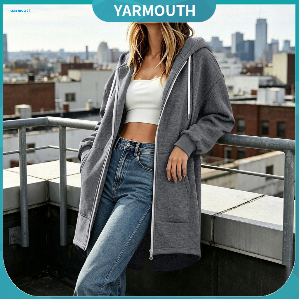 Warm Winter Coat Long Sleeve Sweatshirts Women’s Zip-up Hoodie for Fall Solid Color Sweatshirt Jacket with Pockets and