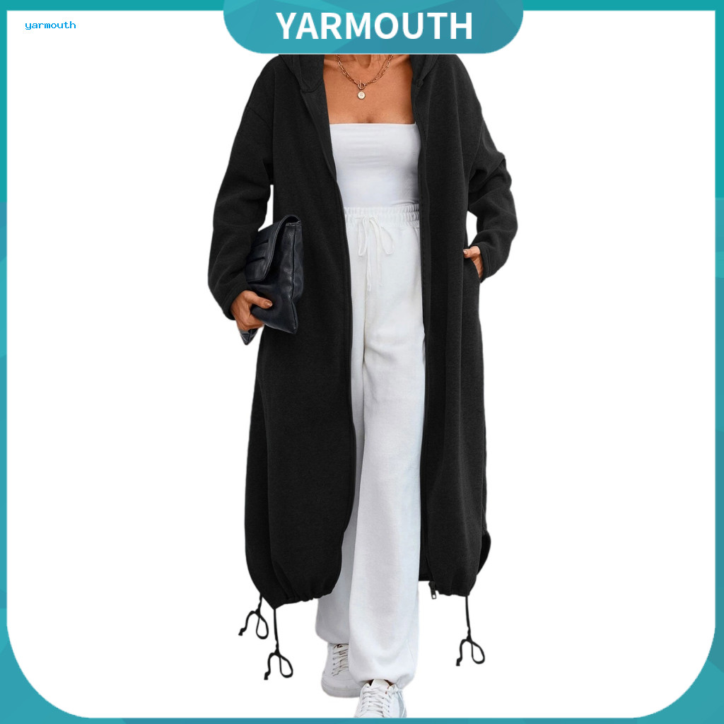 Zip-up Jackets Winter Jacket Women’s Long Hooded for Fall Oversized Coat with Pockets Solid Color Tunic Hoodie Top Lig