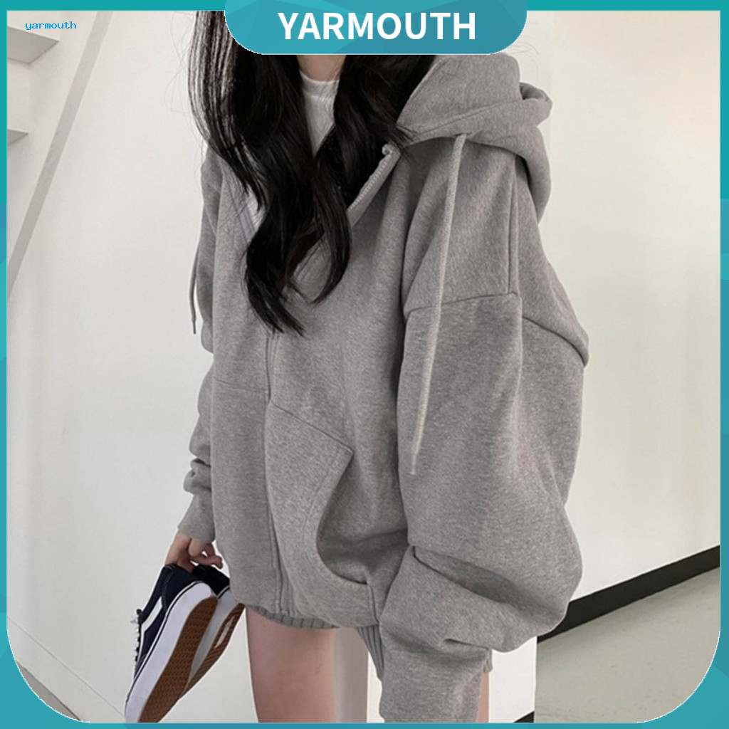 Women Hooded Coat Elegant Women’s Autumn Spring Jacket – Zip-up Sport Hoodie with Drawstring Elastic Cuffs Pockets L