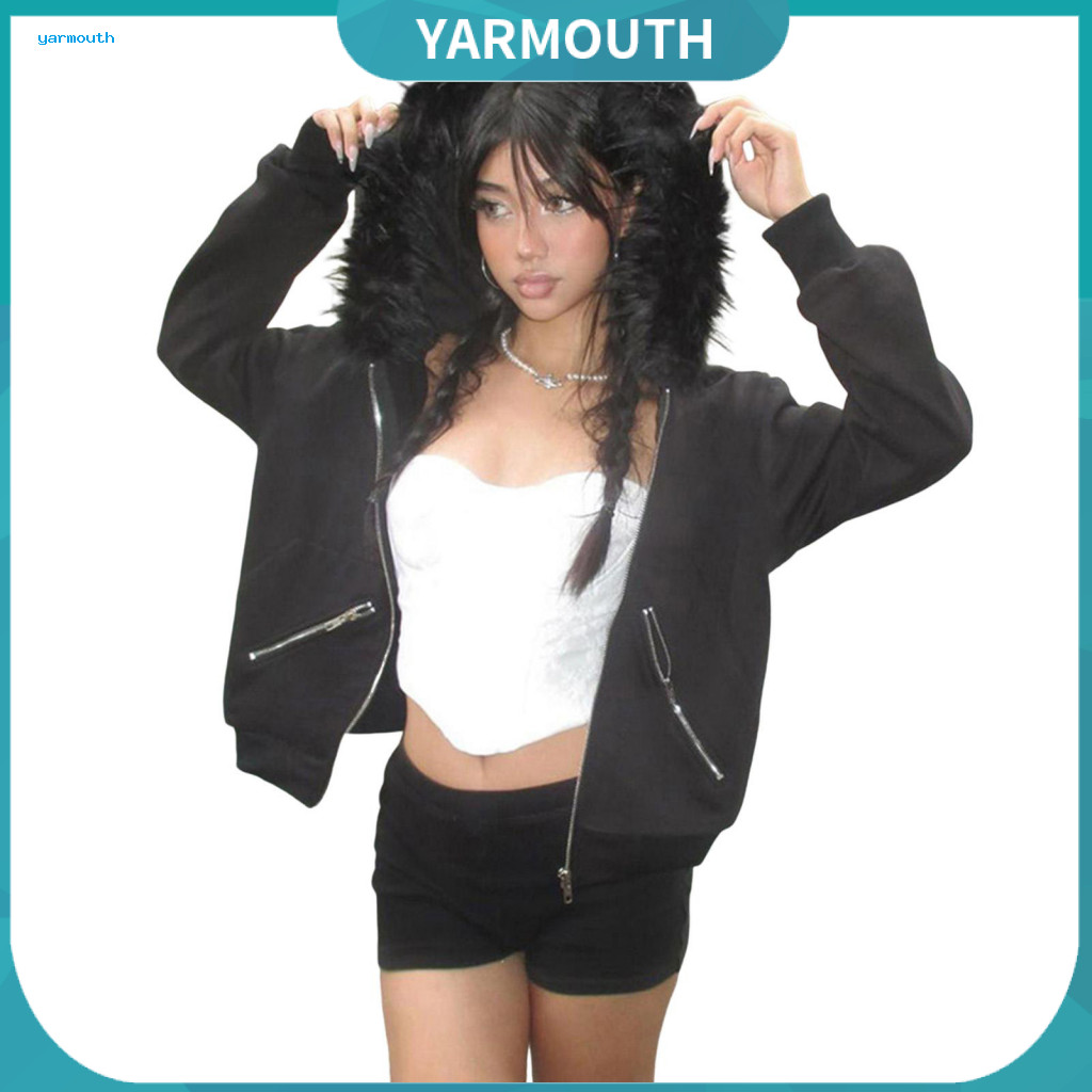 Women Plush-lined Hoodie Zip-up Hooded Coat Women’s Winter with Plush Hood Cardigan Zippered Pockets Warm Loose Outerw