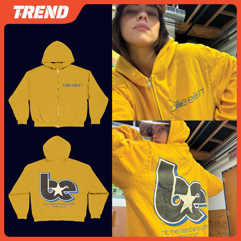 Billie Eilish HIT ME HARD and SOFT WORLD TOUR Merch Zip-up Hoodie Masculino E Feminino Vintage Moda Rua Solta Moletom Estampado Primavera Outono Estudante Jaqueta Casual Top