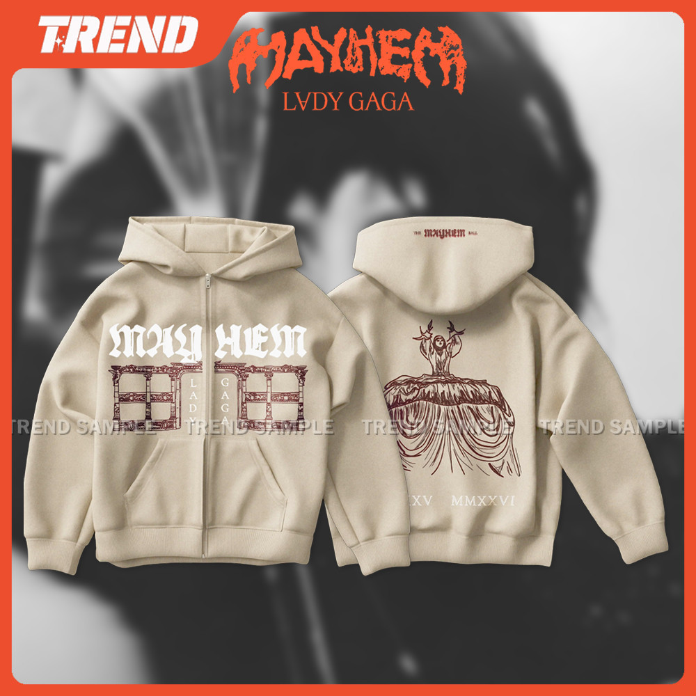 Lady Gaga The MAYHEM Ball Tour Merch Zip-up Hoodie Unissex Moda Solta Impresso Moletom Vintage Plus Size Casual Pulôver