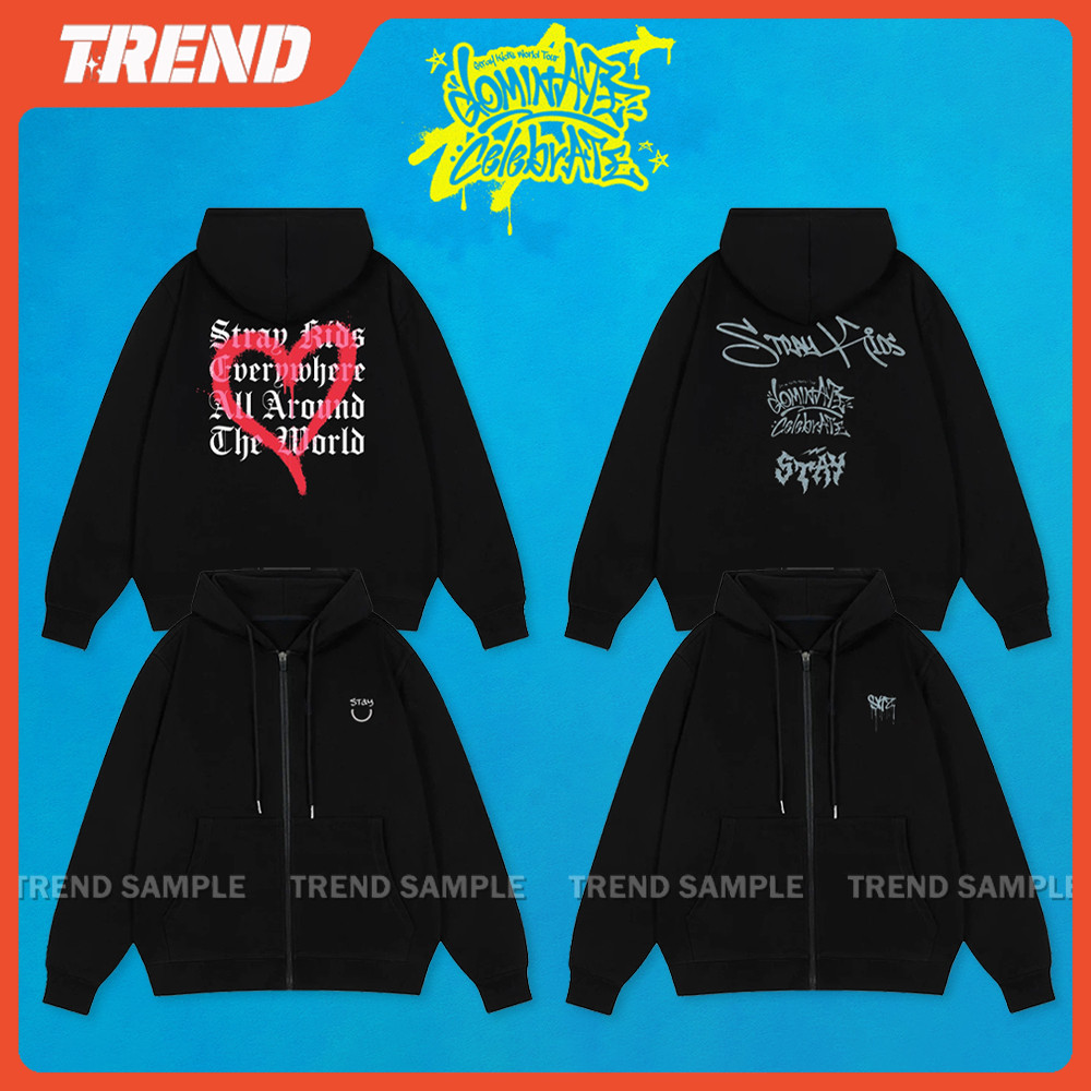 KPOP Stray Kids World Tour < dominATE : Celebrar > Merch Algodão Zip-up Moletom Vintage Plus Size Unissex Moda Solta Es