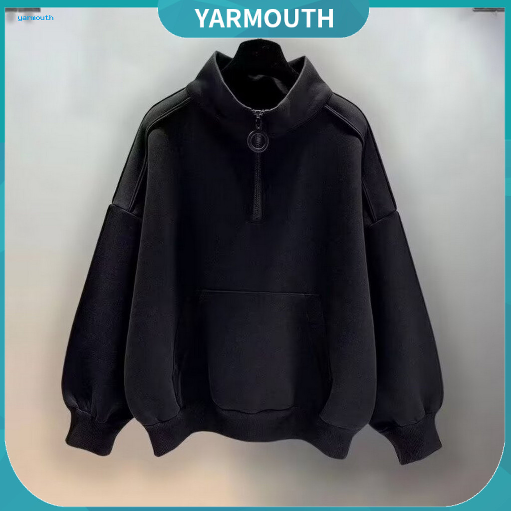 Men Half-zip Sweatshirt Jumper Unisex Fall Winter High Collar Loose Fit Pullover with Elastic Cuffs Hem – Warm Sporty