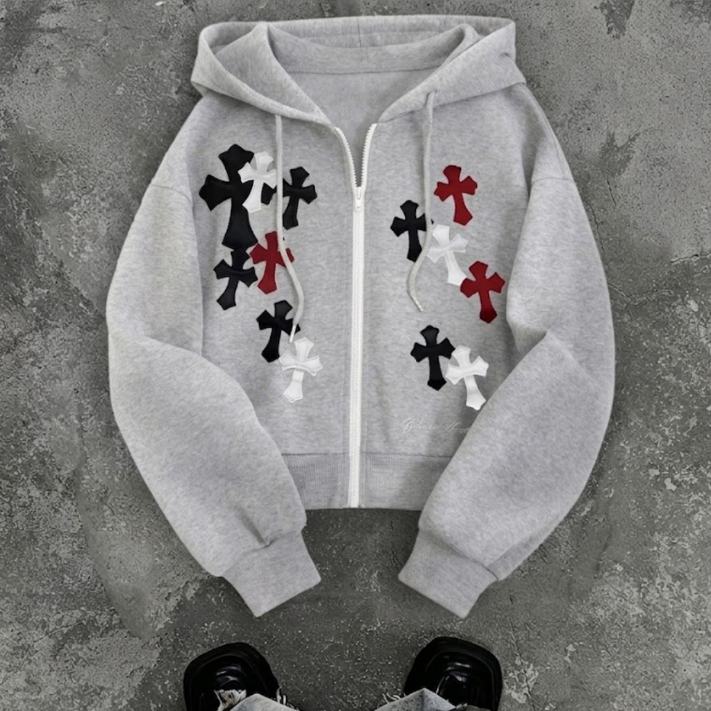 Casaco Zip Ziper Streetwear Cruz Cores Y2k Aesthetic Moda Inverno Flanelada Unissex