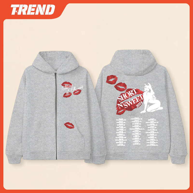 Sabrina Carpenter Merch Short N'sweet Tour Zip-Up Moletom Masculino E Feminino Moda Solta Impresso Vintage Street Casual