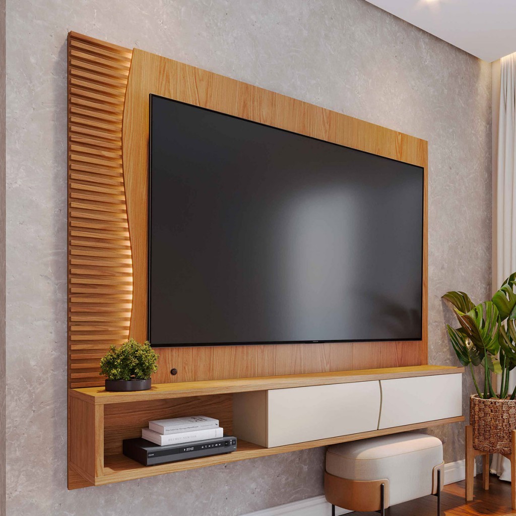 Painel para TV Até 65 Polegadas Mocha 2 Portas Ripado com Led - Pnr Móveis