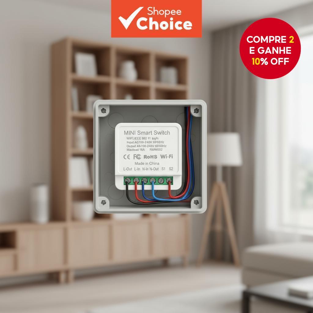 Módulo de Relé WiFi 16A 20A Disjuntor Inteligente 2 Vias Controle Remoto por APP AC100-240V Compatível com Alexa &