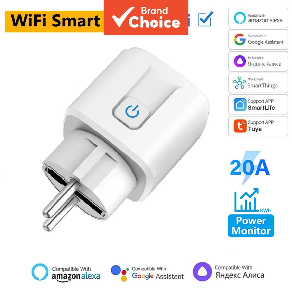 Tomada Inteligente WiFi AXUS 16A/20A Plugue UE Controle por Voz Monitoramento de Energia Temporizador Compatível com App