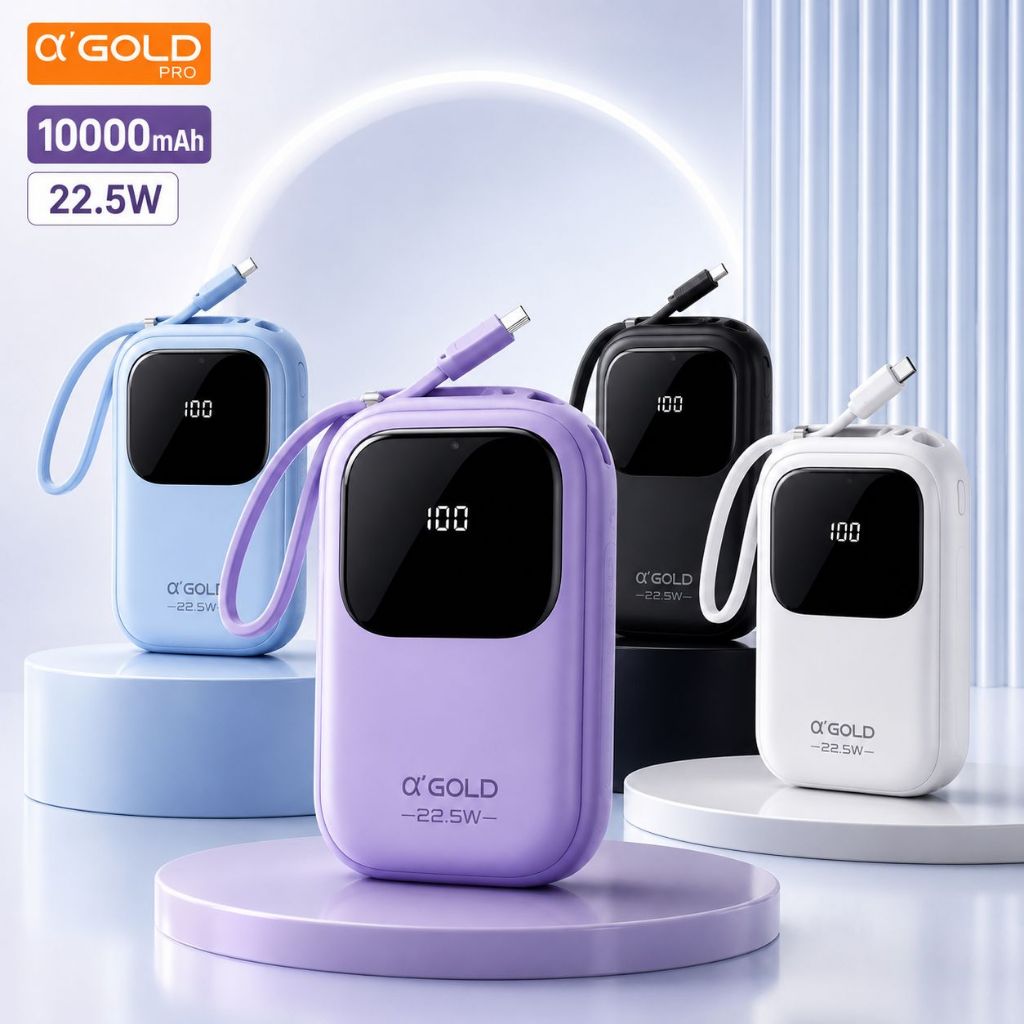 Carregador Portátil Power Bank Turbo 22.5W Rápida 10000Mah Com 2 cabos Tipo-C Lightning Display