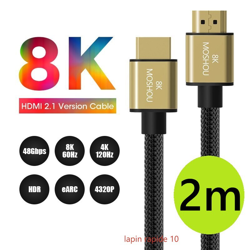 Novo Cabo Hdmi 2.1 8k 240hz 48gpbs Moshou UPGRADED IDEAL LINHA RTX 4060 4070 4080 4090 5090 - 2m