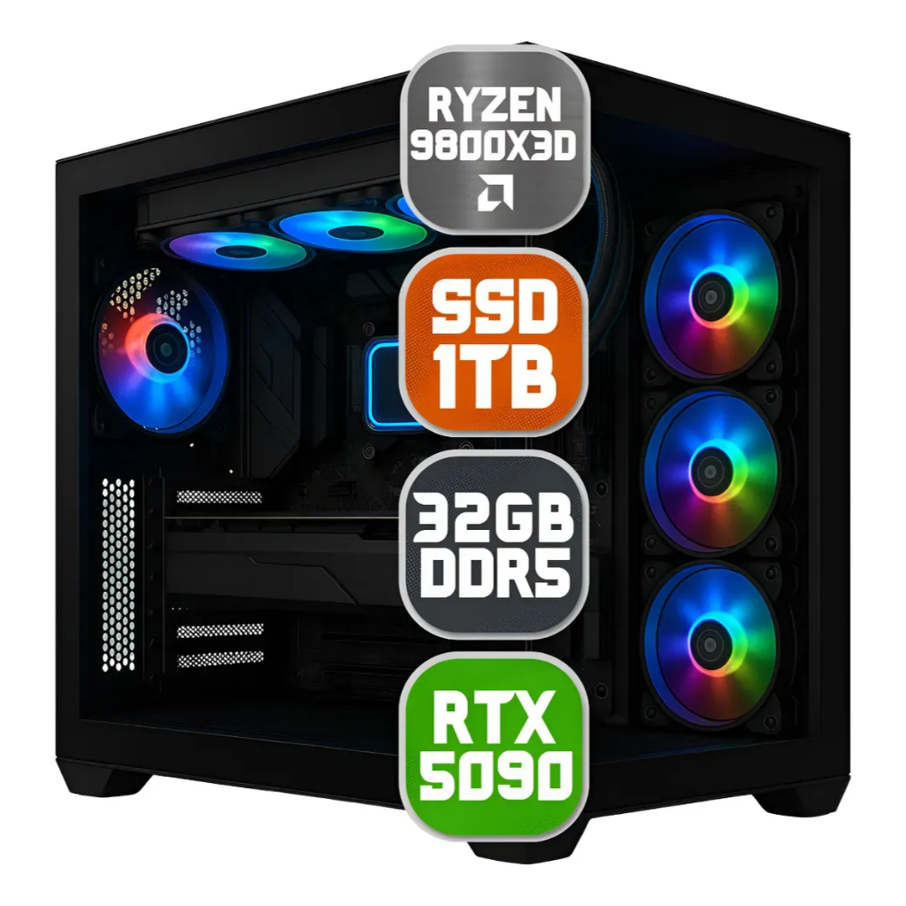 Pc Computador Gamer AMD Ryzen 7 9800x3d, Rtx 5090, 32gb DDR5, nvme 1tb - Gabinete Aquário