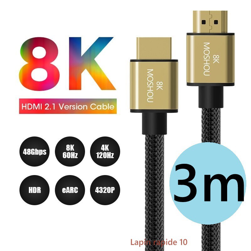 Novo Cabo Hdmi 2.1 8k 240hz 48gpbs Moshou UPGRADED RTX 4060 4070 4080 5090- 3m