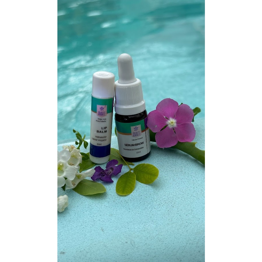 Kit cuidado de Verão - Sérum crescimento de Cílios e Sobrancelhas + Máscara labial com ação anti aging ultra hidratante (Veganos e 100% Natural) Combo Essencial  Auto Cuidado - Linha Amatê