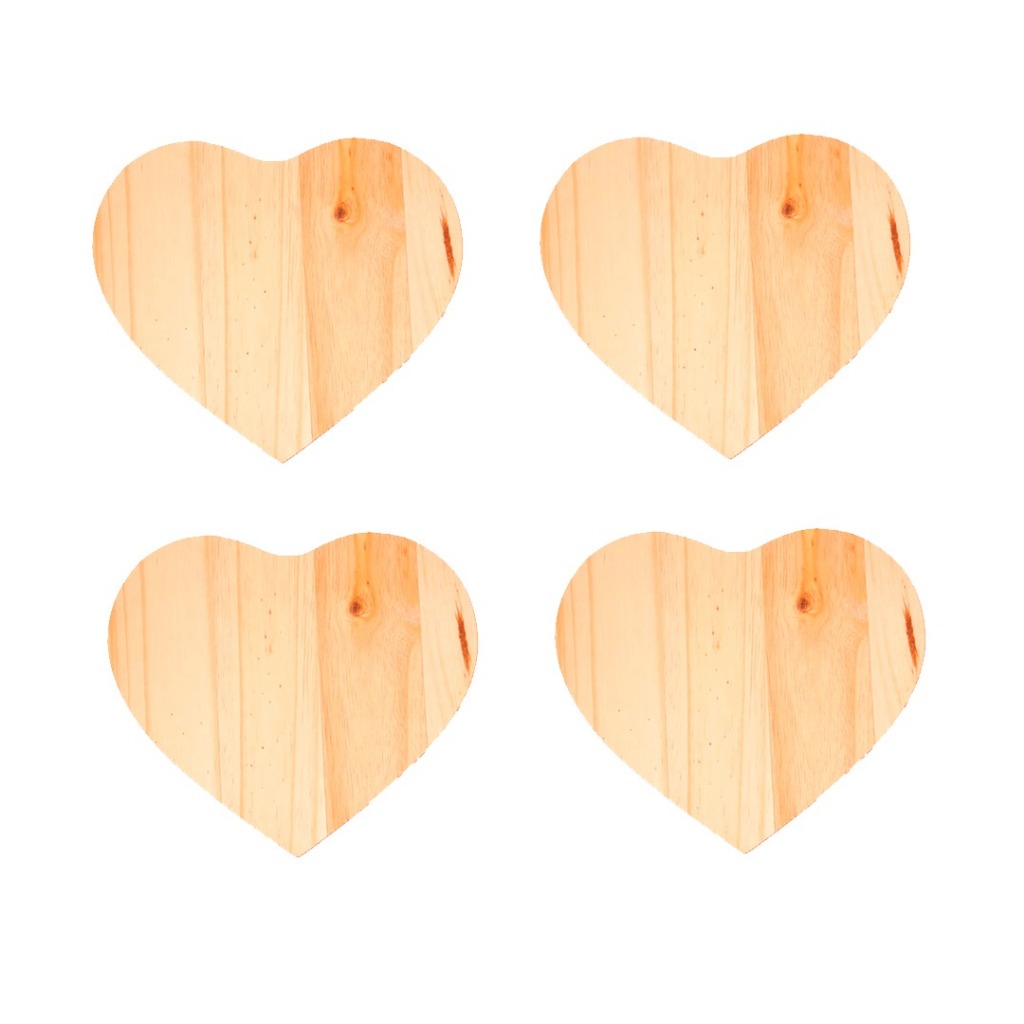 OFERTA 9.9 KIT 4 Descansos Madeira Coração Natural, Apoio,  Panelas, copos, Canecas