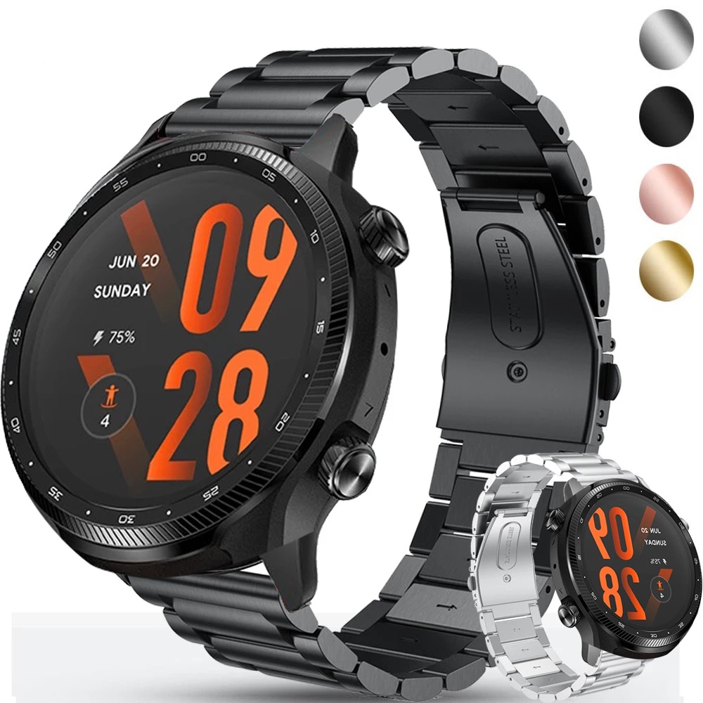 Pulseira De Relógio De 22mm Para Ticwatch Pro 3 Ultra Smartwatch Aço Inoxidável Metal Correa