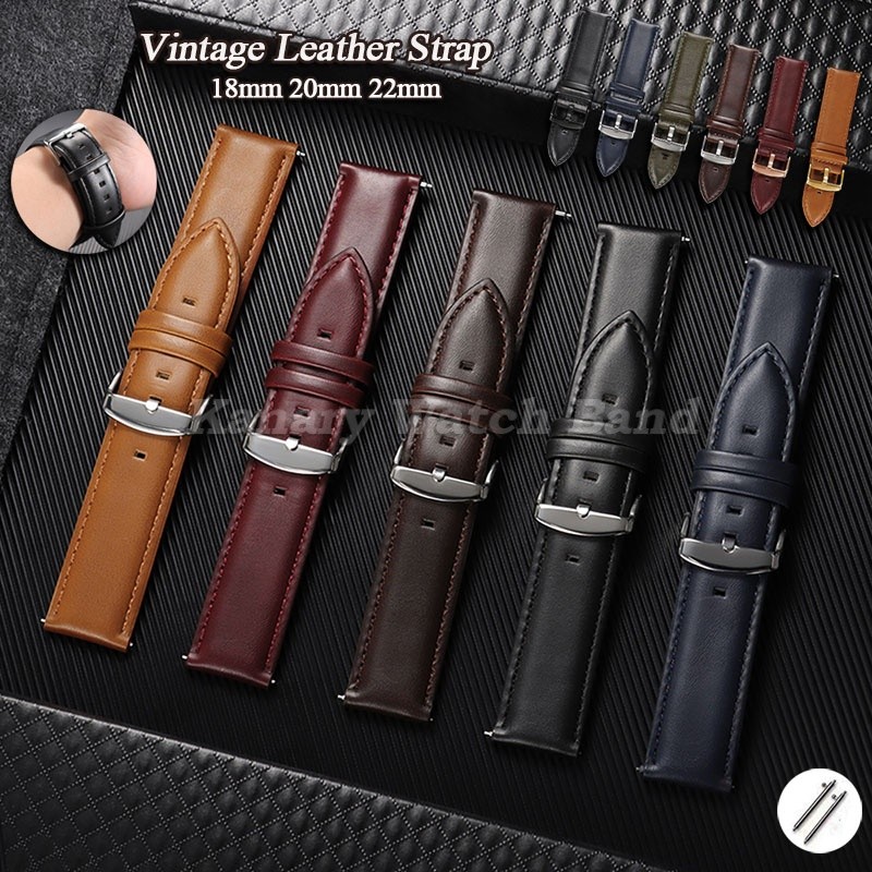 Pulseira De Relógio De Couro Vintage Crazy Horse 18mm 20mm 22mm Liberação Rápida Universal Smart Watch Banda Mudança De