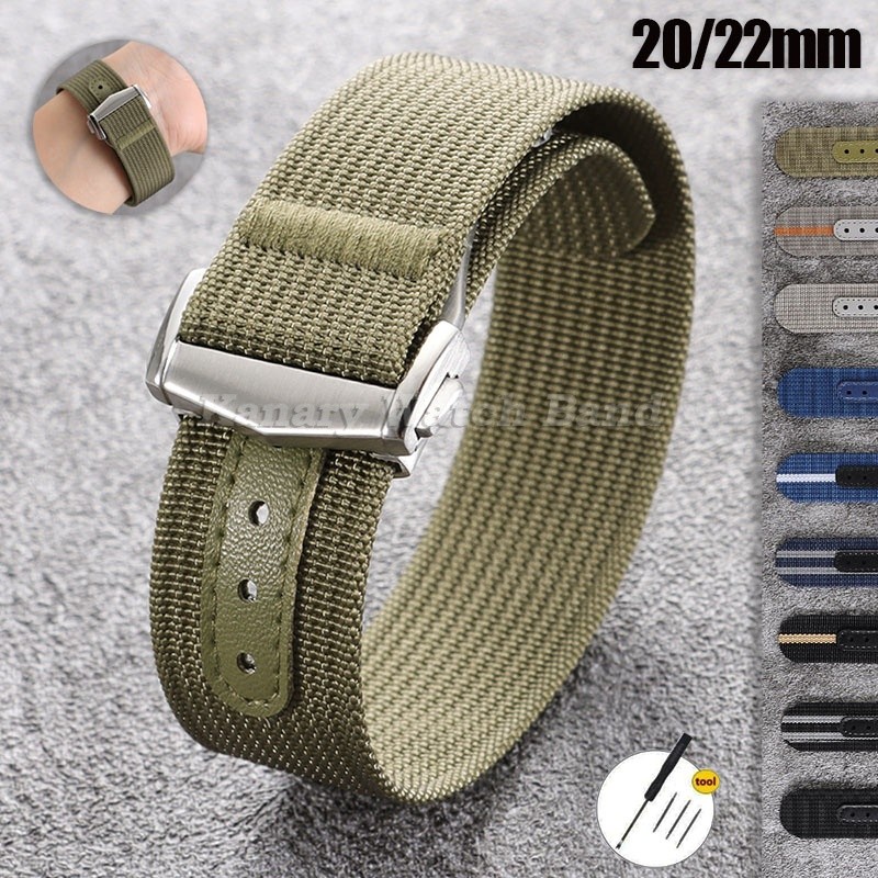 Esportes Militares Nylon NATO Loop Watch Band 20mm 22mm Universal Canvas Couro Dobrável Fivela Pulseira De Alta Qualidad
