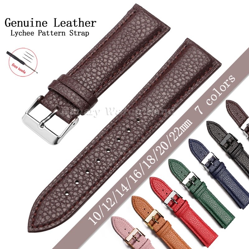 Pulseira De Relógio De Couro Genuíno Com Padrão De Lichia 12/14/16/18/20/22mm Universal Soft Leather Classic Watch Band