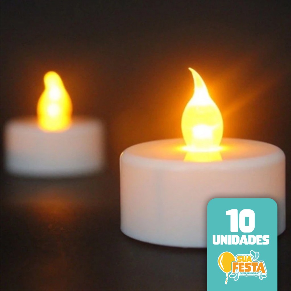 Kit 10 Velas Plástica De Led Chama Amarela Decorativa Eletrônica