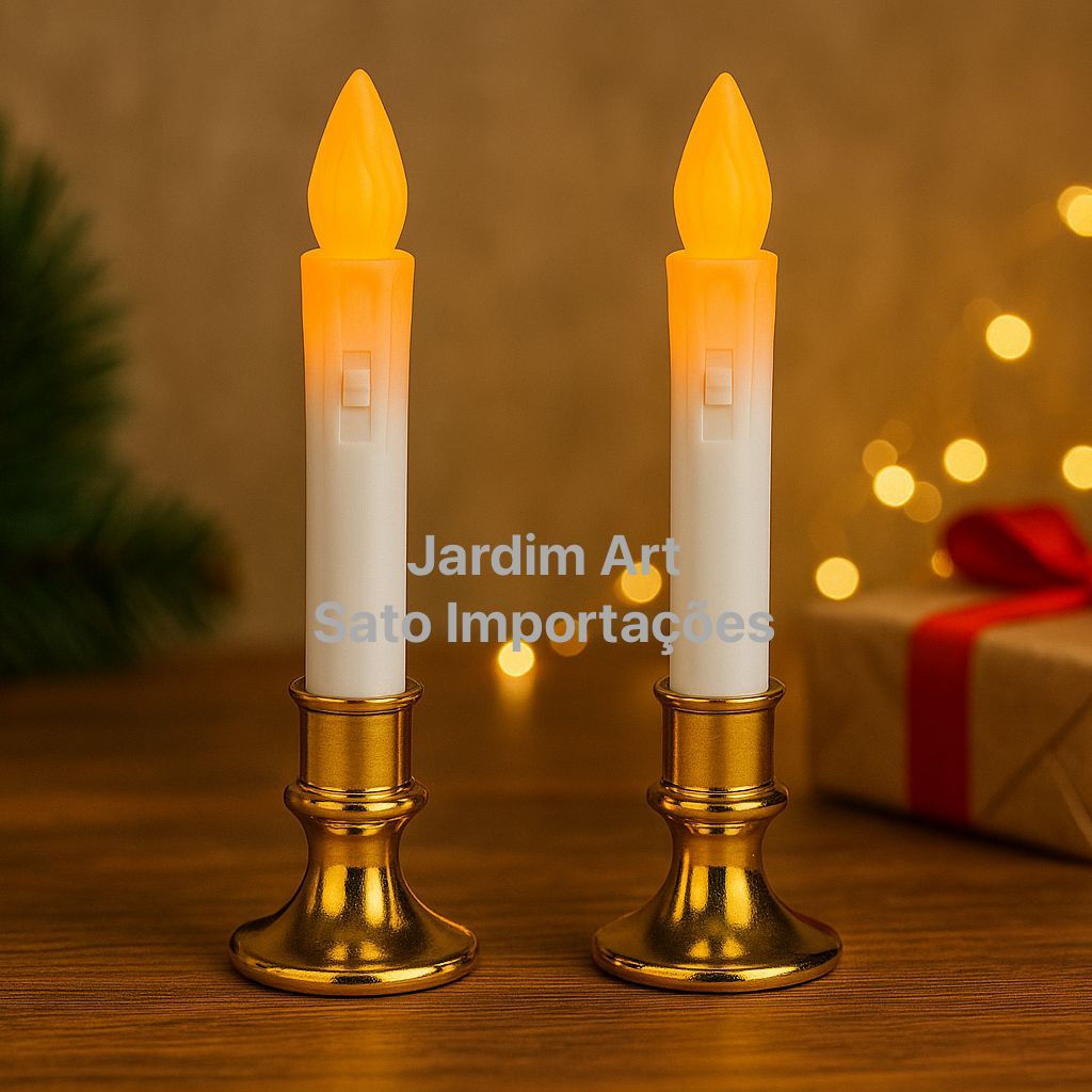 Kit 2 Velas Natalinas de LED com Chama Realista – Festas, Eventos e Decoração de Casa