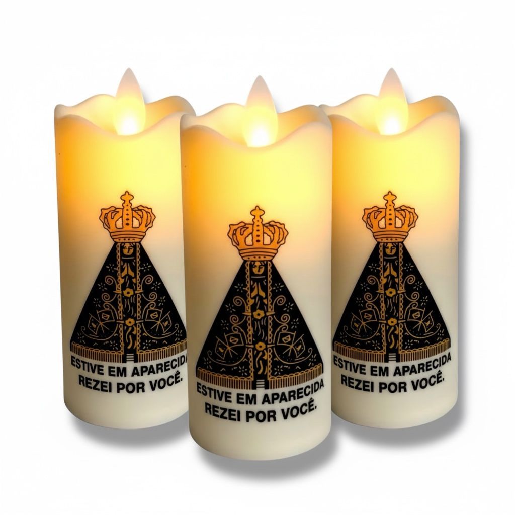 Kit 4 Vela Led Eletrônica Luz Chama Viva Pilhas Nossa Senhora Aparecida