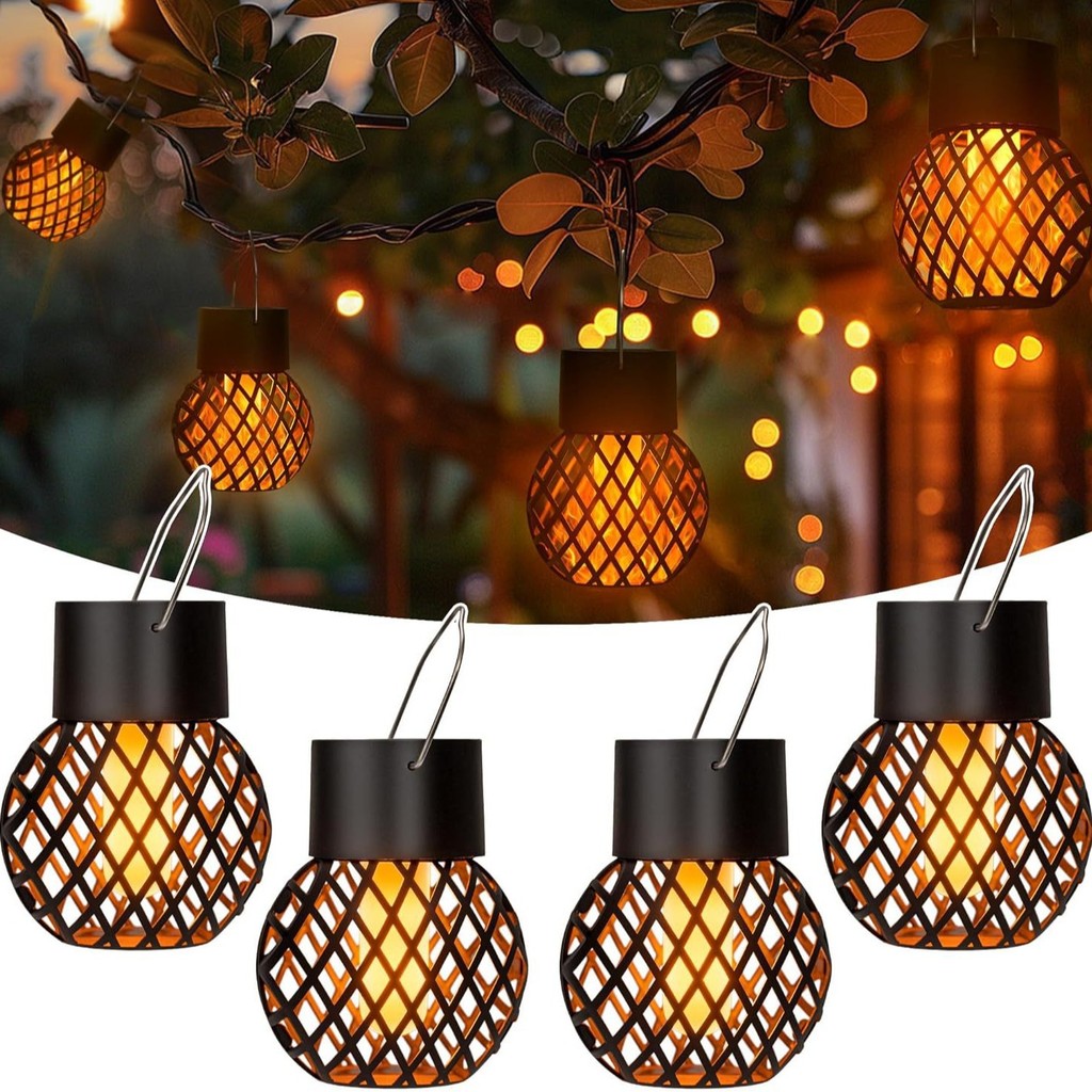 Ao ar livre Solar pequena bola de suspensão chama luz oco pendurado ramo atmosfera led luz jardim lustre B6VF