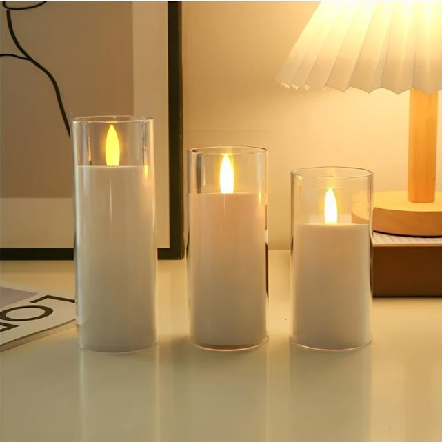 Kit 3 Vela LED Média Sem Chama Eletrônica Simulação De Luz Nocturna Em Casa Decoração Acompanha 3 Baterias