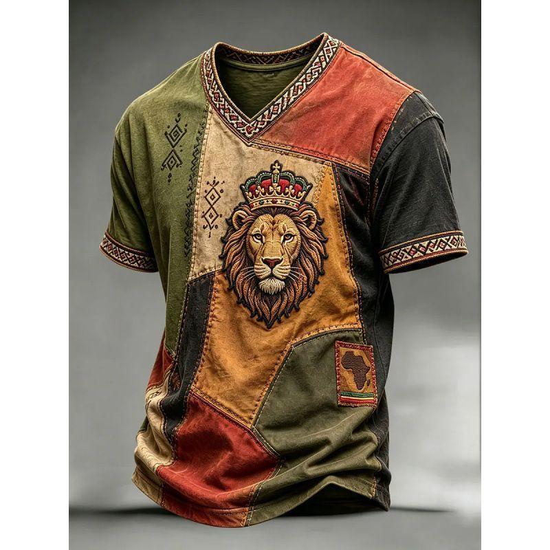 2026 Camiseta masculina com estampa Digital 3D Casual de secagem rápida com decote em V e manga curta