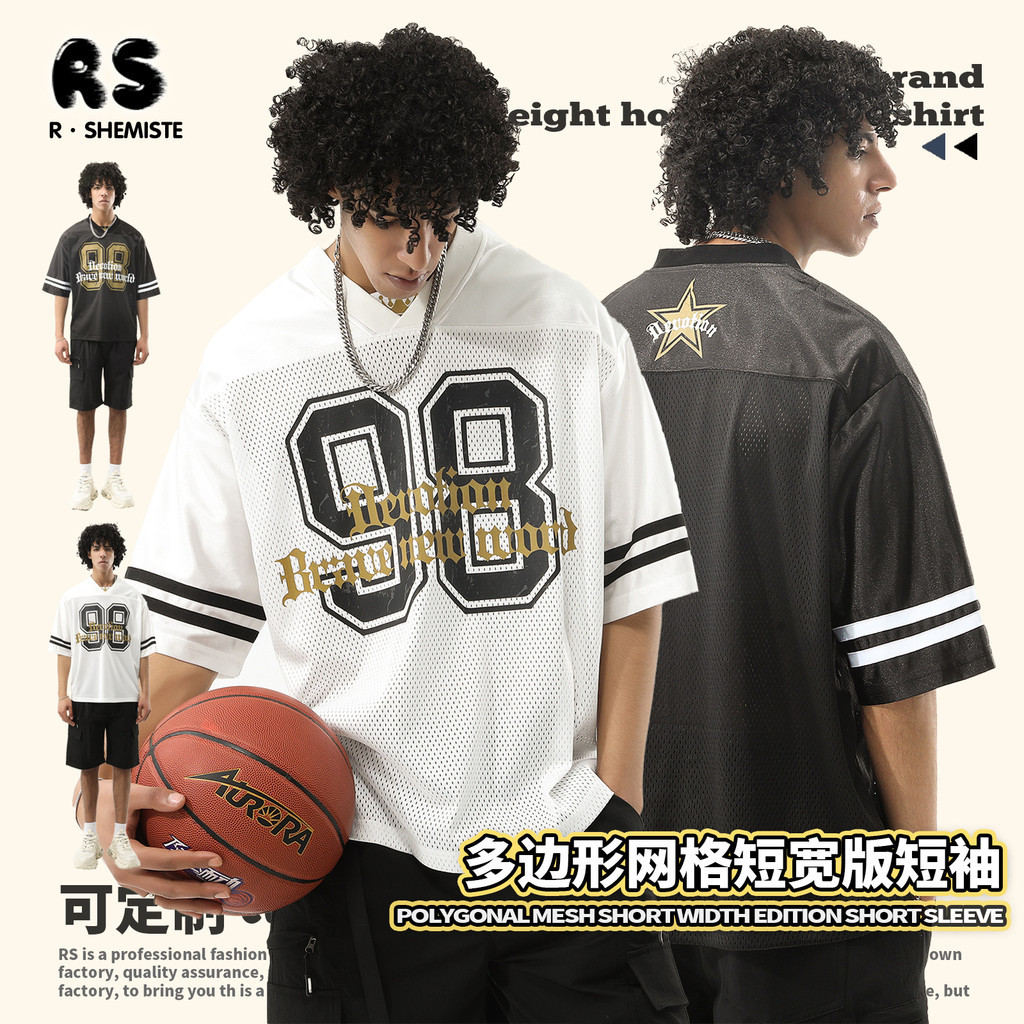 Camiseta masculina com estampa Digital com decote em V, novo estilo, Casual, esportiva, de rua, manga curta, respirável,