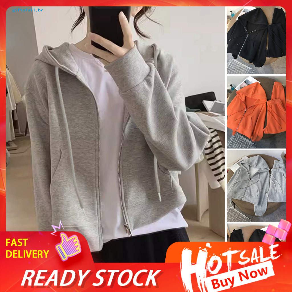 Women Polyester Sweatsuit Set Leisurewear for Women’s Two-piece Tracksuit – Long Sleeve Zip-up Hoodie Sweatpants Fal