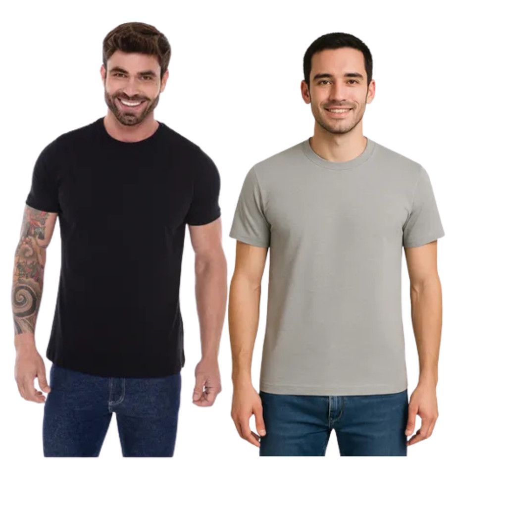 Combo  2 Camisetas Masculina Lisa Algodão 100% Confortável  Leve Lisa Simples Macia Fashion Modinha