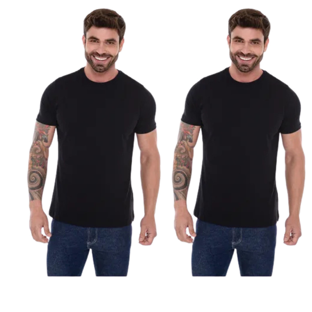 Kit 2 Camisetas Masculina Lisa Algodão 100% Camiseta Preta  Leve Lisa Simples Macia Fashion Modinha