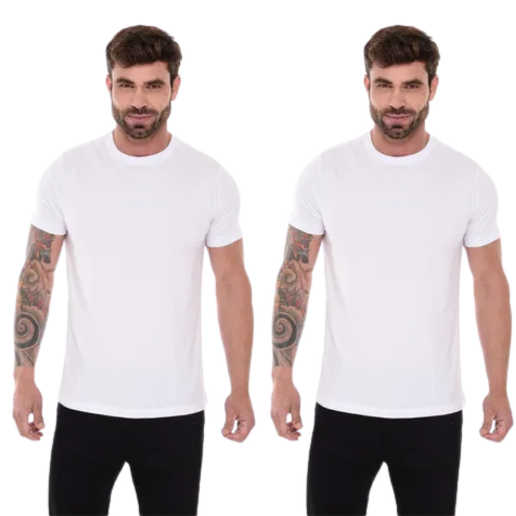 Kit 2 Camisetas Masculina Lisa Algodão 100% Camiseta Branca  Leve Lisa Simples Macia Fashion Modinha