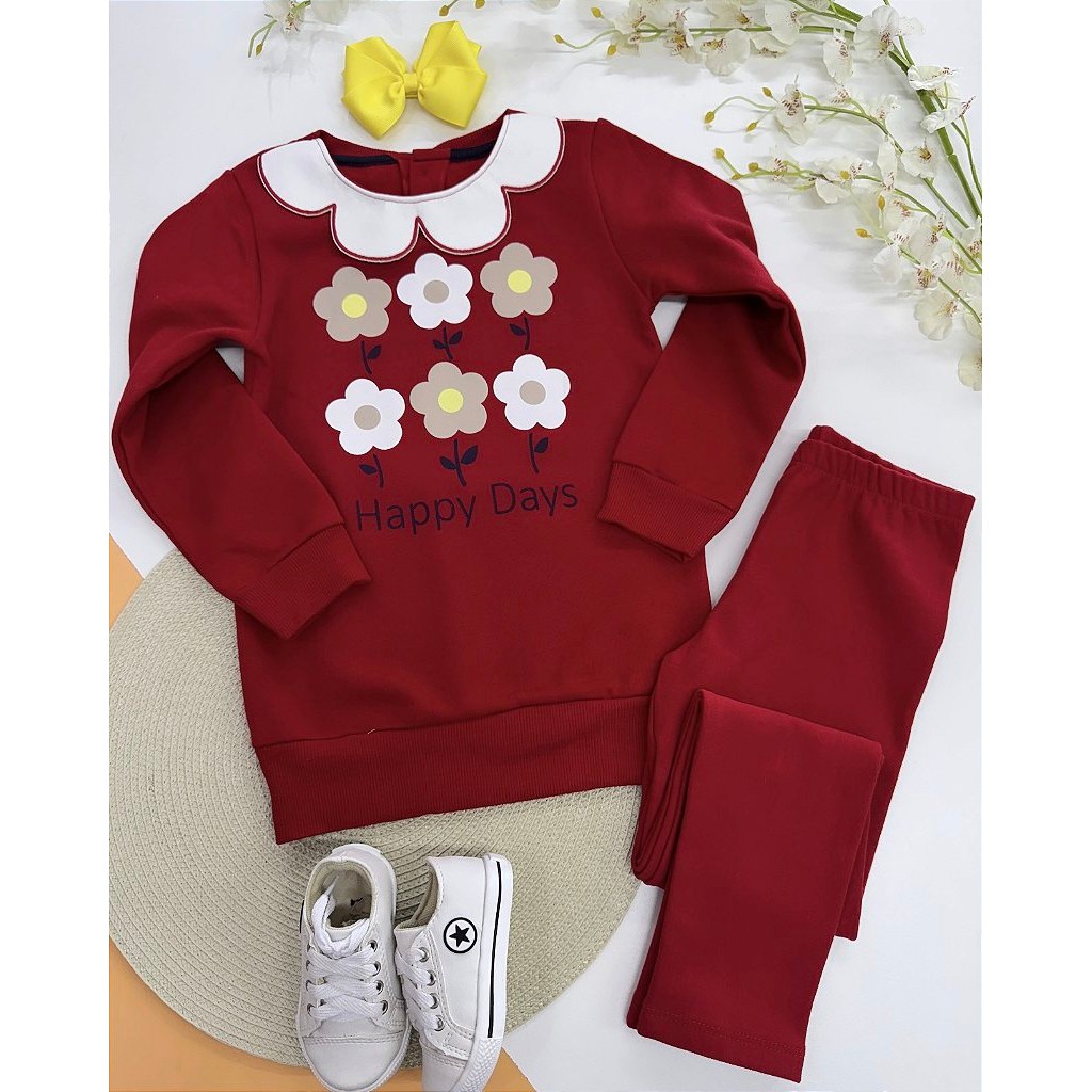 Conjunto Moletom Menina Blusa Peluciada Calça Legging Forrada Vermelho Roupa Criança Inverno Lilie