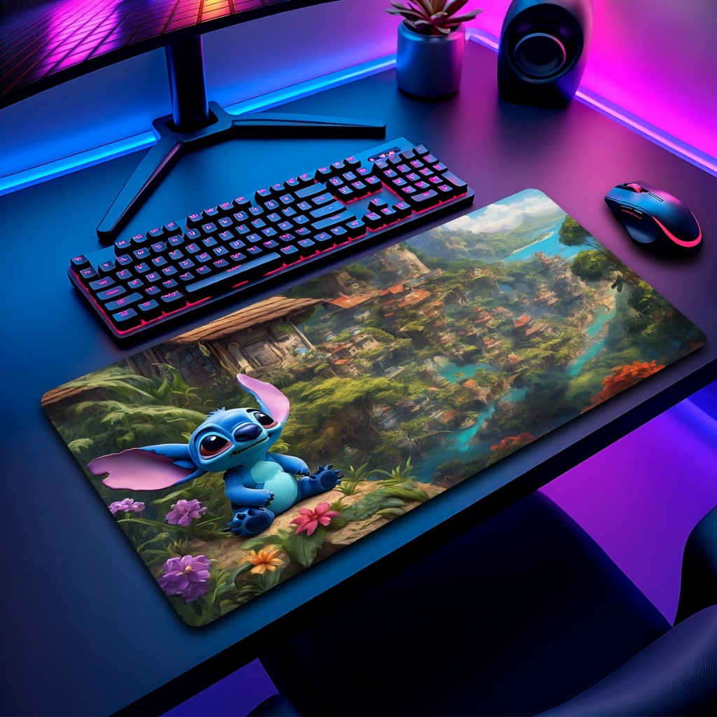 Mouse Pad Lilie  e Stit Gamer Antiderrapante Grande Diversas Estampas Personalizado 70x35 cm