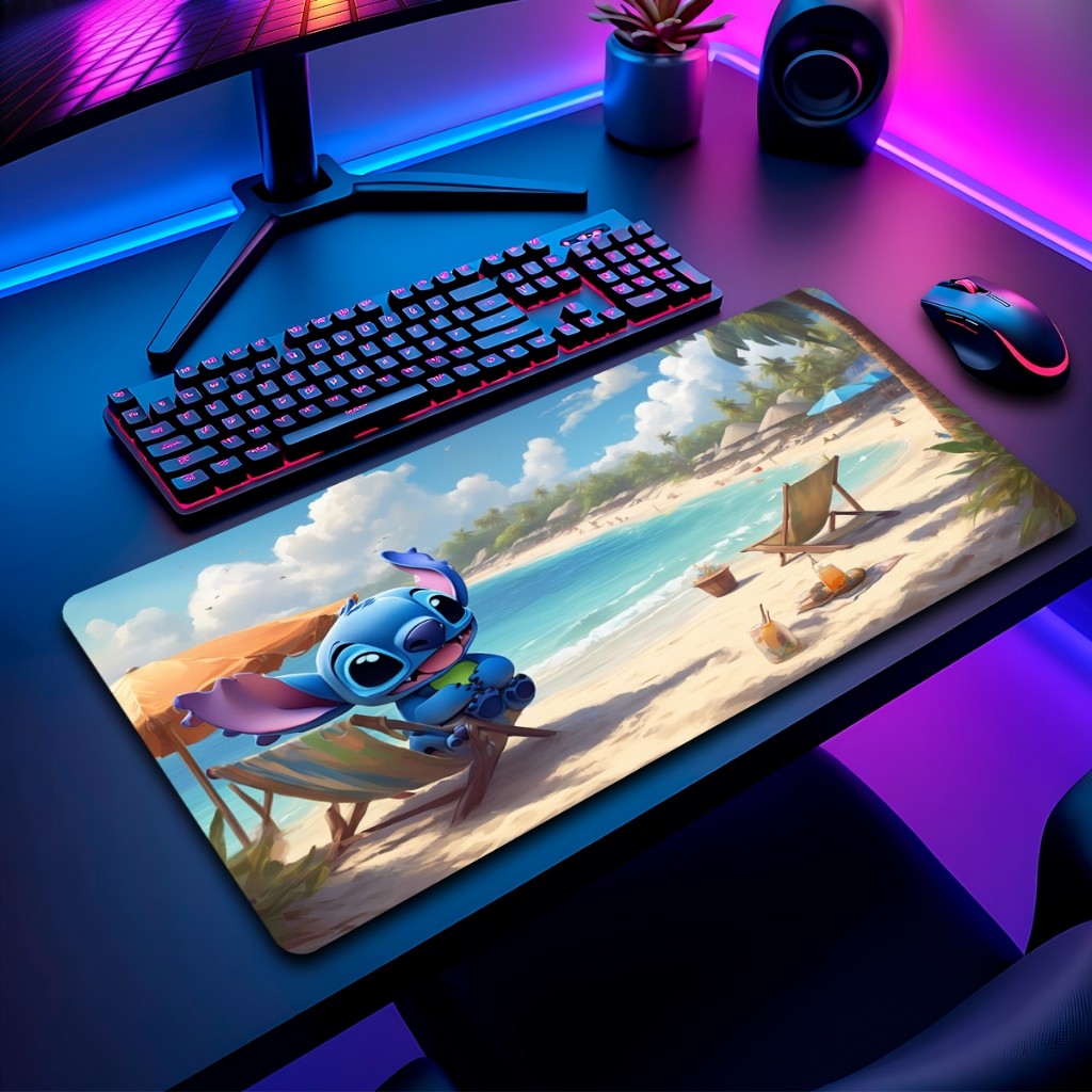 Mouse Pad Lilie  e Stit Gamer Antiderrapante Grande Diversas Estampas Personalizado 70x35 cm