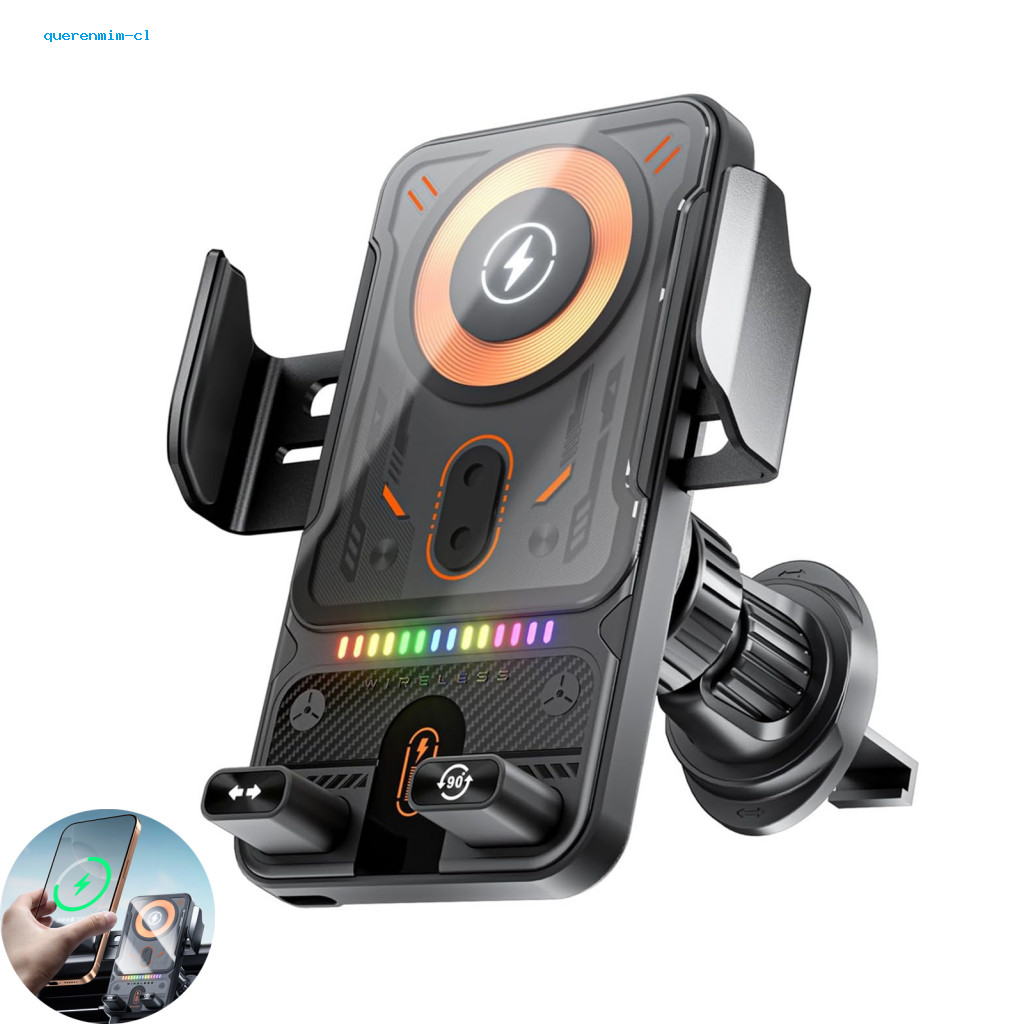 Auto Clamping Phone Holder with 90 Degree Rotation Car Mount 15w Wireless Charger Hands-free Air Vent Fast Charging Smar