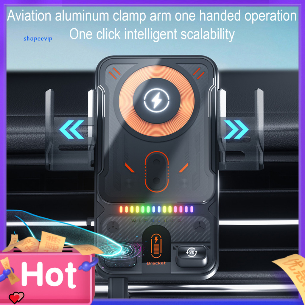 Phone Holder with 90 Degree Rotation Motorized Rotating Car Mount 15w Wireless Charger Hands-free Air Vent Fast Charging