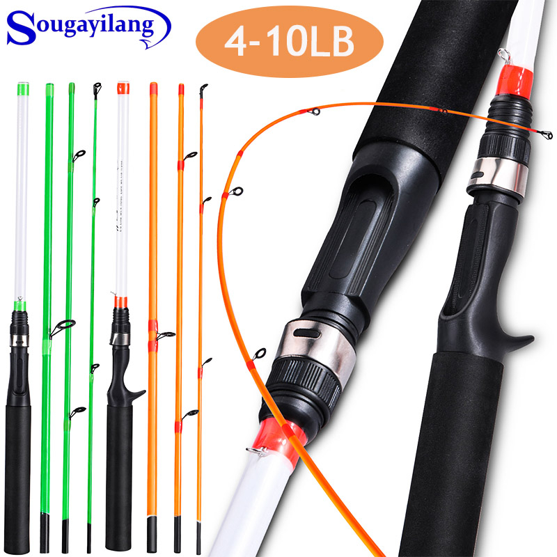 Sougayilang 4-Section Carbon Spinning Casting Fishing Rod, 1.98m Portable Travel Fishing Pole, Max 4-10LB Drag Lightweig