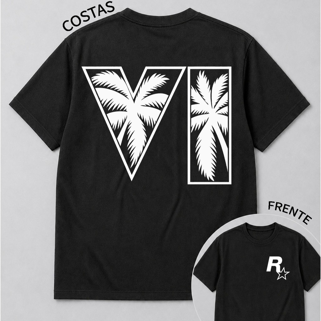 Camiseta GTA 6 Vice City Logo Palmeira Retrô Gamer 100% Algodão Masculino Feminino Unissex