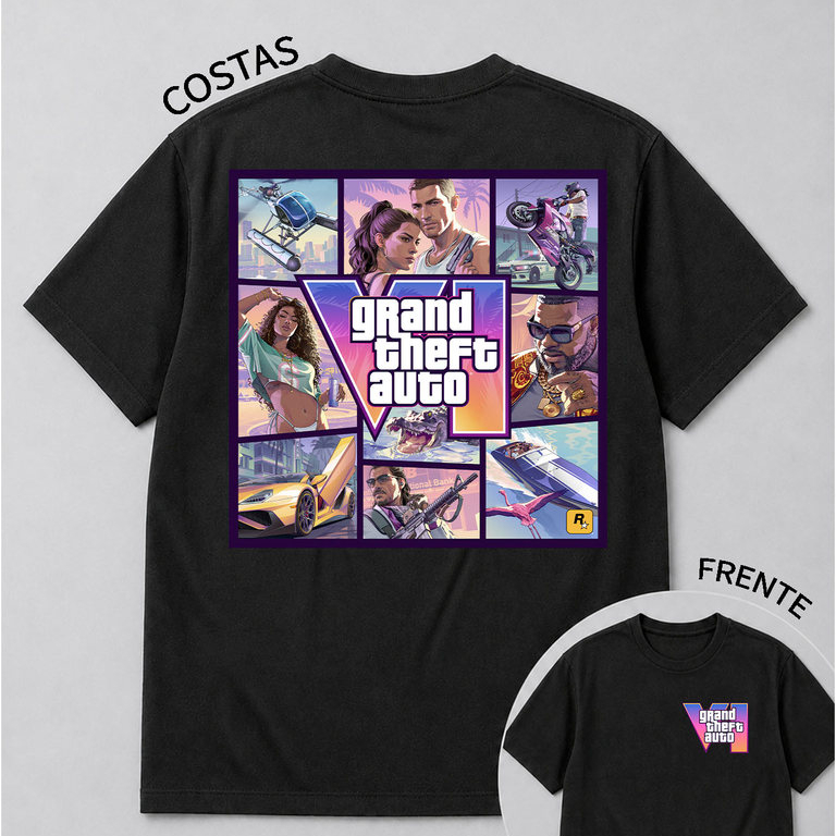 Camiseta GTA 6 Grand Theft Auto VI Vice City Game 100% Algodão Masculino Feminino Unissex