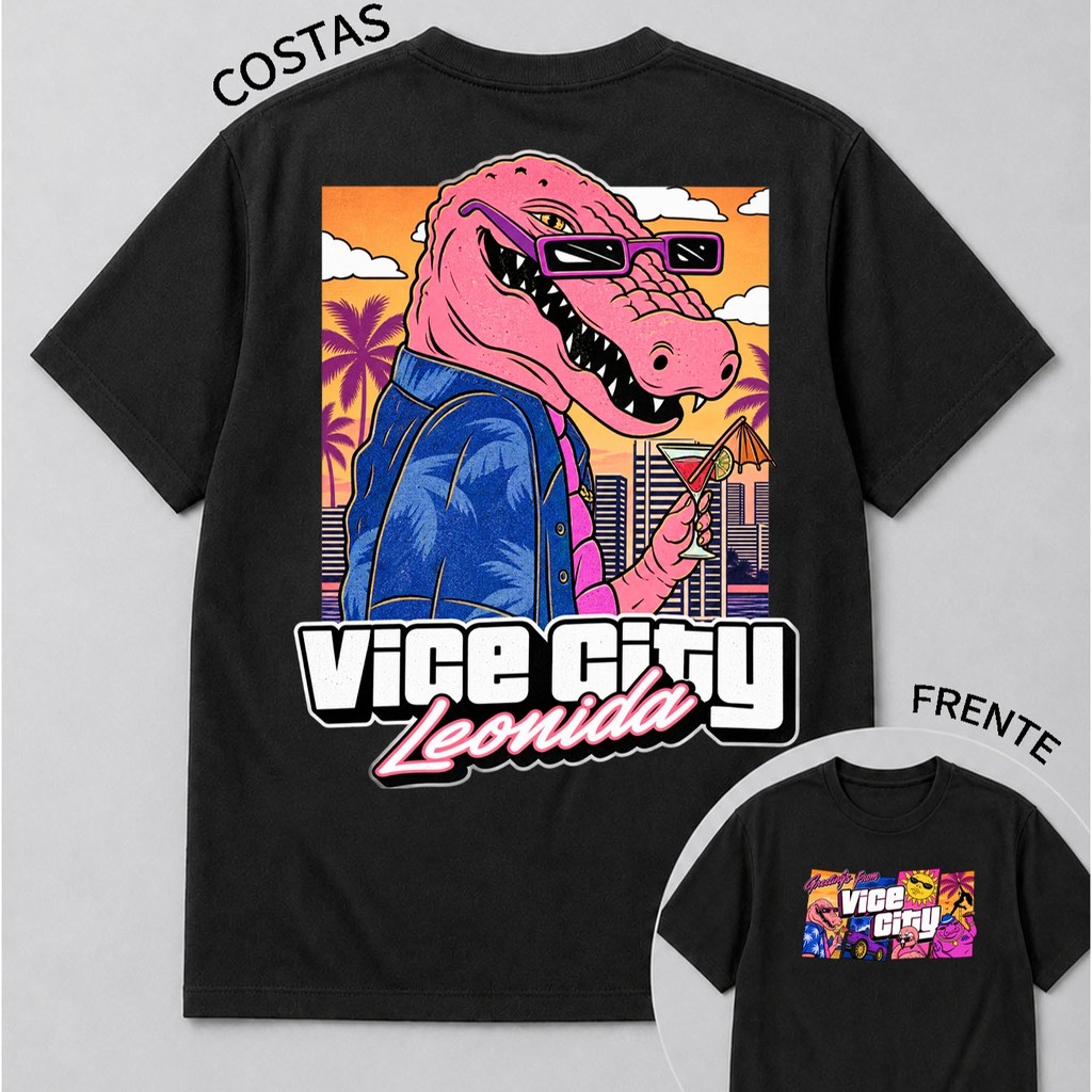 Camiseta GTA 6 Vice City Leonida Jacaré Gamer 100% Algodão Masculino Feminino Unissex