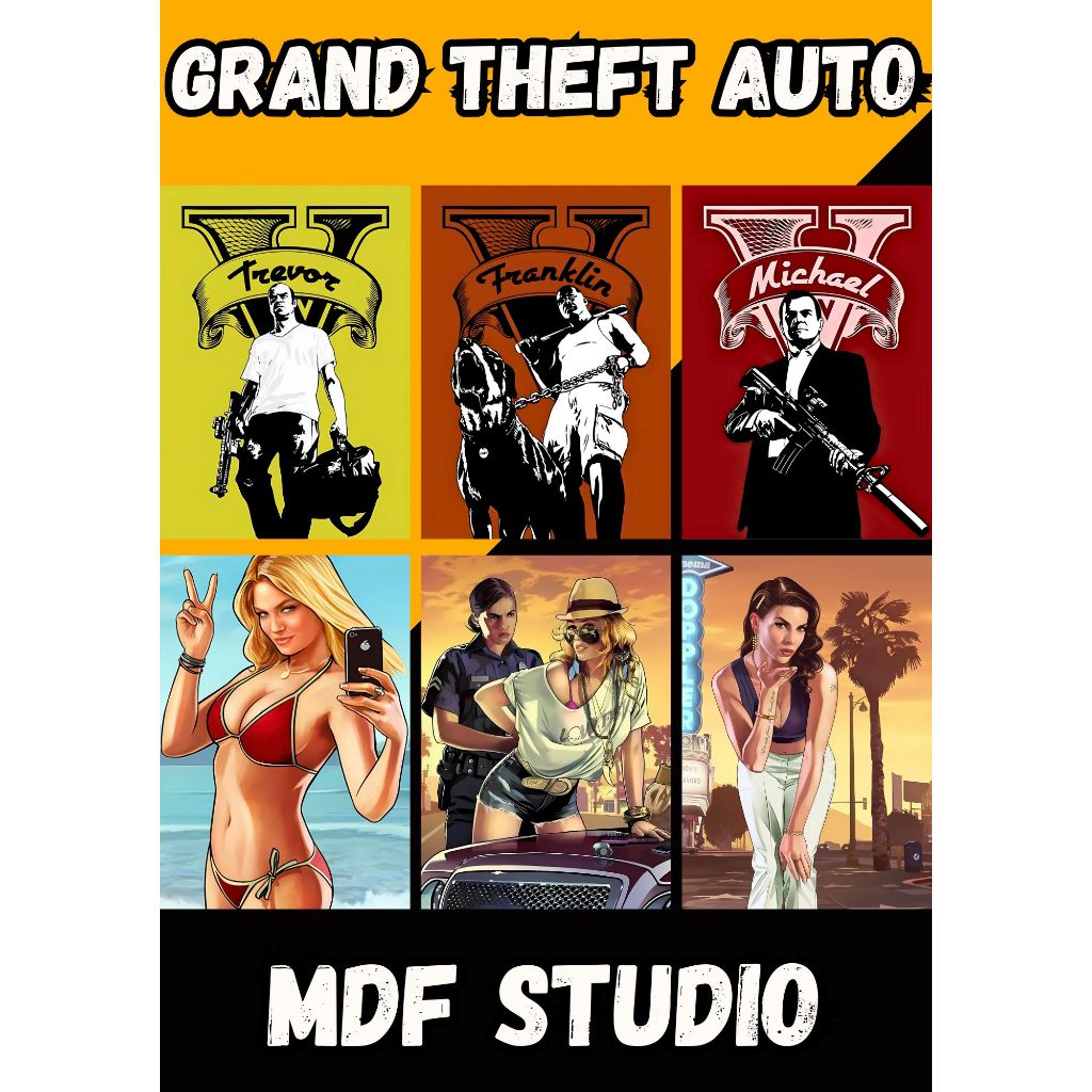 Placas Quadros Decorativos - Posters Exclusivos da Franquia GTA ( GTA V - SAN ANDREAS - VICE CITY )